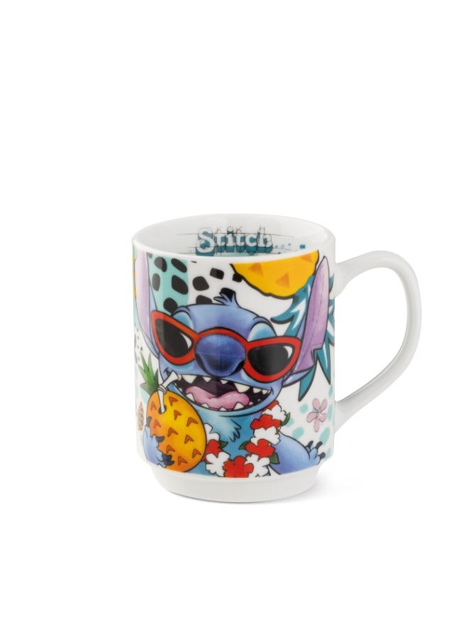 Stackable Mug Stitch Ml 350 White color Material is Porcelain and safe Dishwasher, Microwave
