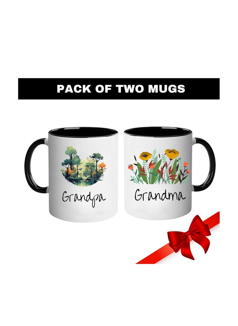 National Grandparents Day Black Coffee Mug Set–Pack Of 2,11Oz Ceramic Mugs–Grandparent Coffee Mugs From Granddaughter Grandson|Use For Coffee,Tea&Hot Drinks