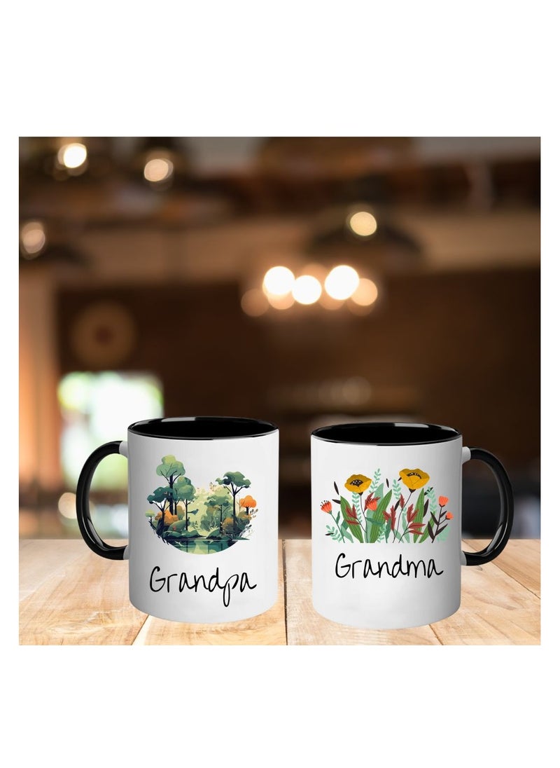 National Grandparents Day Black Coffee Mug Set–Pack Of 2,11Oz Ceramic Mugs–Grandparent Coffee Mugs From Granddaughter Grandson|Use For Coffee,Tea&Hot Drinks