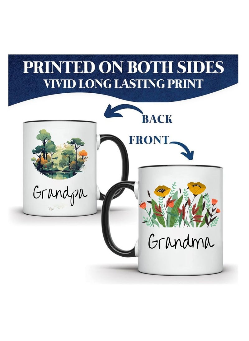 National Grandparents Day Black Coffee Mug Set–Pack Of 2,11Oz Ceramic Mugs–Grandparent Coffee Mugs From Granddaughter Grandson|Use For Coffee,Tea&Hot Drinks