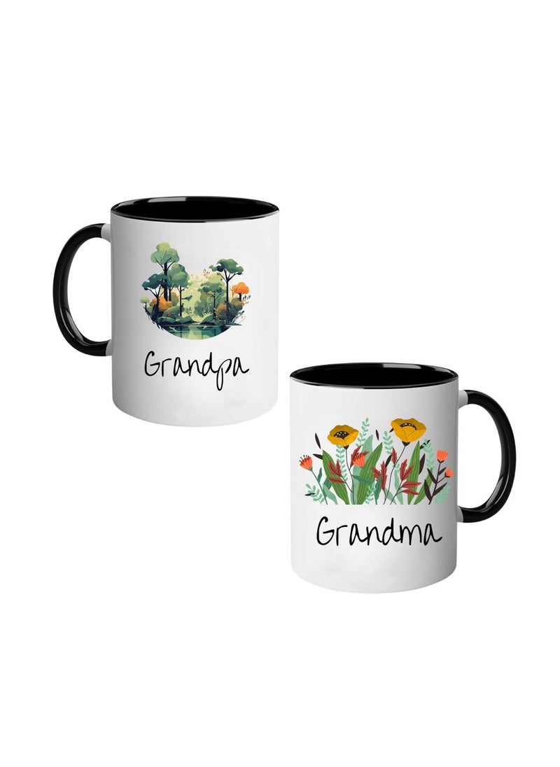 National Grandparents Day Black Coffee Mug Set–Pack Of 2,11Oz Ceramic Mugs–Grandparent Coffee Mugs From Granddaughter Grandson|Use For Coffee,Tea&Hot Drinks