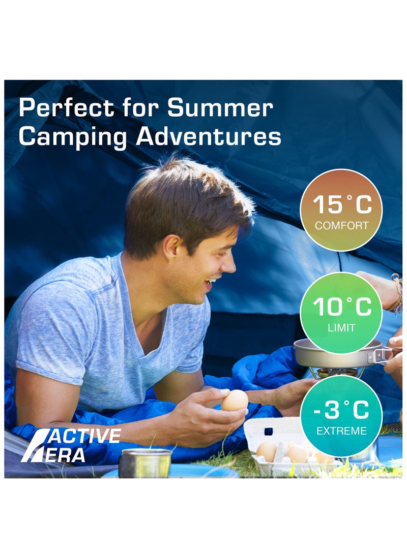 Era Premium Envelope Sleeping Bag For Adults And Kids, Lightweight & Warm For Traveling, Camping, Hiking, Indoor & Outdoor Activities - Rectangle, 190 X 75 Cm - Blue