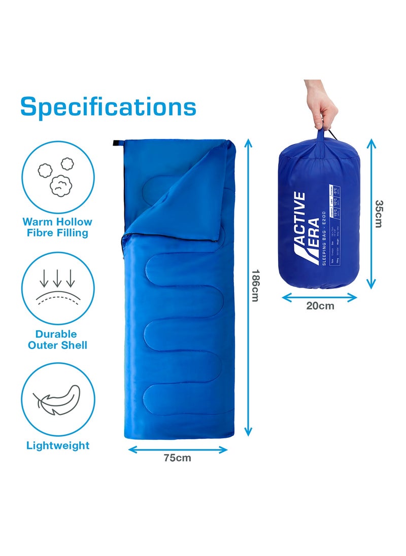 Era Premium Envelope Sleeping Bag For Adults And Kids, Lightweight & Warm For Traveling, Camping, Hiking, Indoor & Outdoor Activities - Rectangle, 190 X 75 Cm - Blue