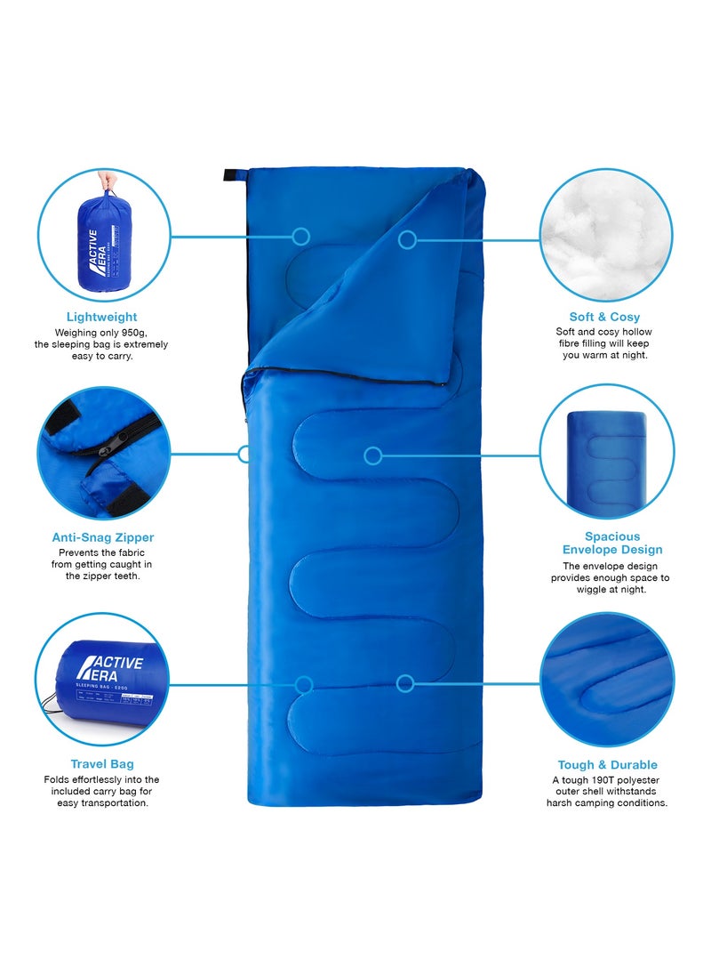 Era Premium Envelope Sleeping Bag For Adults And Kids, Lightweight & Warm For Traveling, Camping, Hiking, Indoor & Outdoor Activities - Rectangle, 190 X 75 Cm - Blue