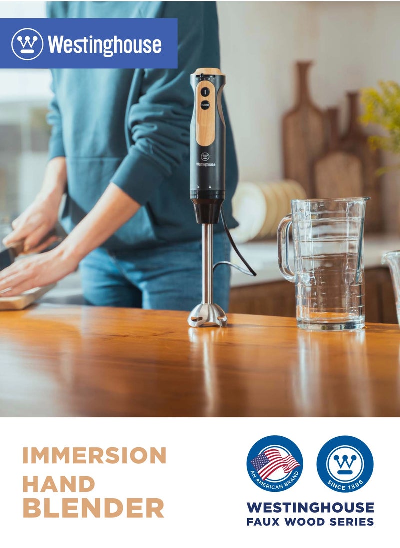 Hand Blender  500W– 5-Speed Immersion Blender with Turbo Mode, Faux Wood Finish Westinghouse