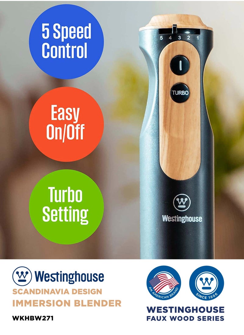 Hand Blender  500W– 5-Speed Immersion Blender with Turbo Mode, Faux Wood Finish Westinghouse