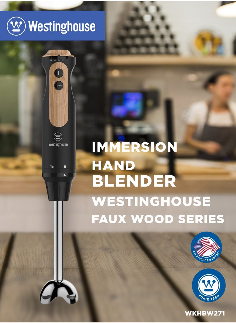 Hand Blender  500W– 5-Speed Immersion Blender with Turbo Mode, Faux Wood Finish Westinghouse