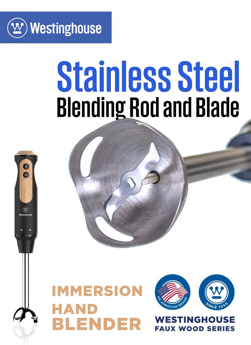 Hand Blender  500W– 5-Speed Immersion Blender with Turbo Mode, Faux Wood Finish Westinghouse