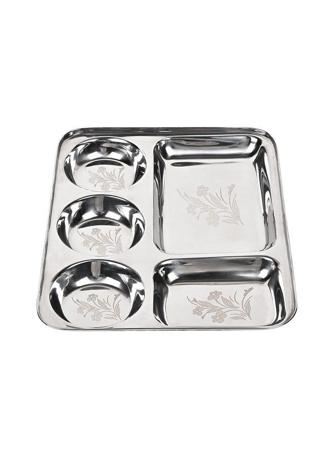 KC Stainless Steel Laser Partition Plate 5 in1 / Bhojan Thali/Dinner Plate Set of 4
