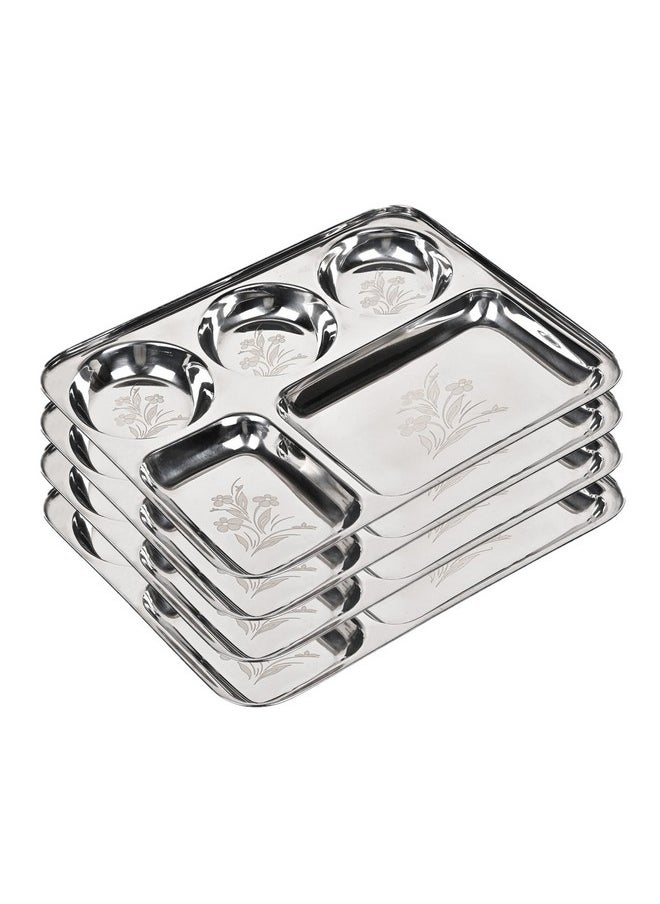 KC Stainless Steel Laser Partition Plate 5 in1 / Bhojan Thali/Dinner Plate Set of 4