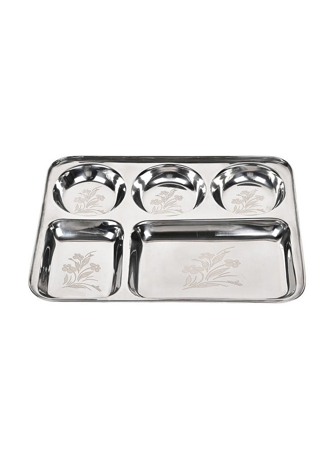 KC Stainless Steel Laser Partition Plate 5 in1 / Bhojan Thali/Dinner Plate Set of 4