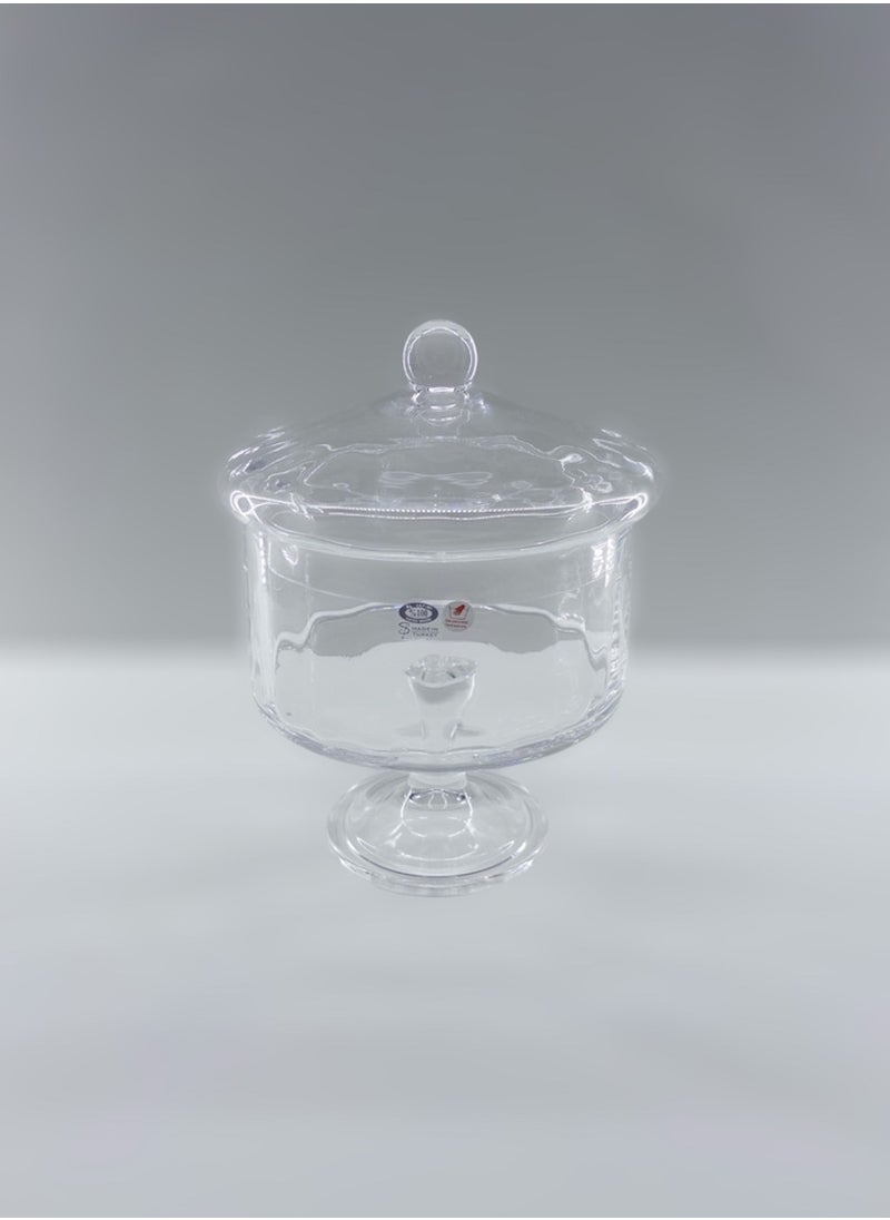 Gift Badem Optic Design Serving Bowl With Cover and Stand Handmade Glass