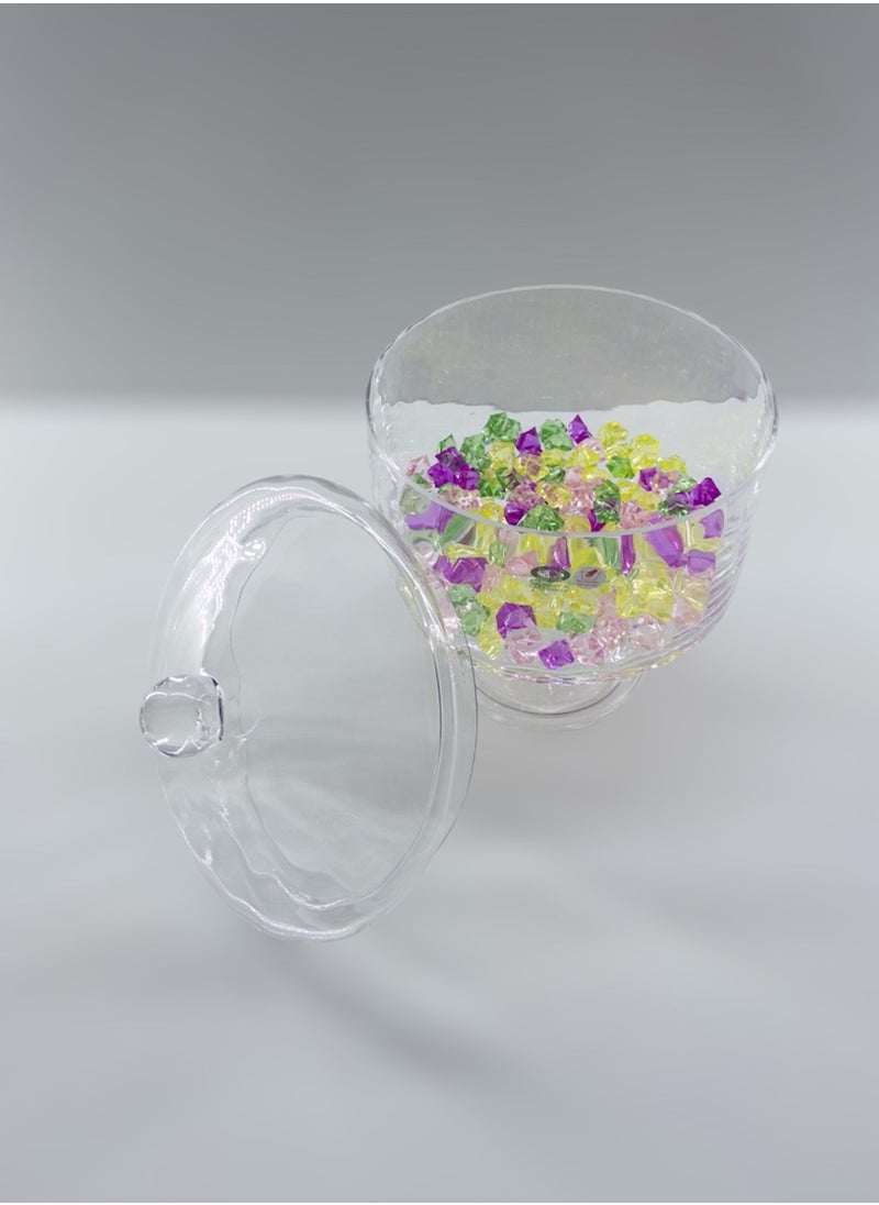 Gift Badem Optic Design Serving Bowl With Cover and Stand Handmade Glass