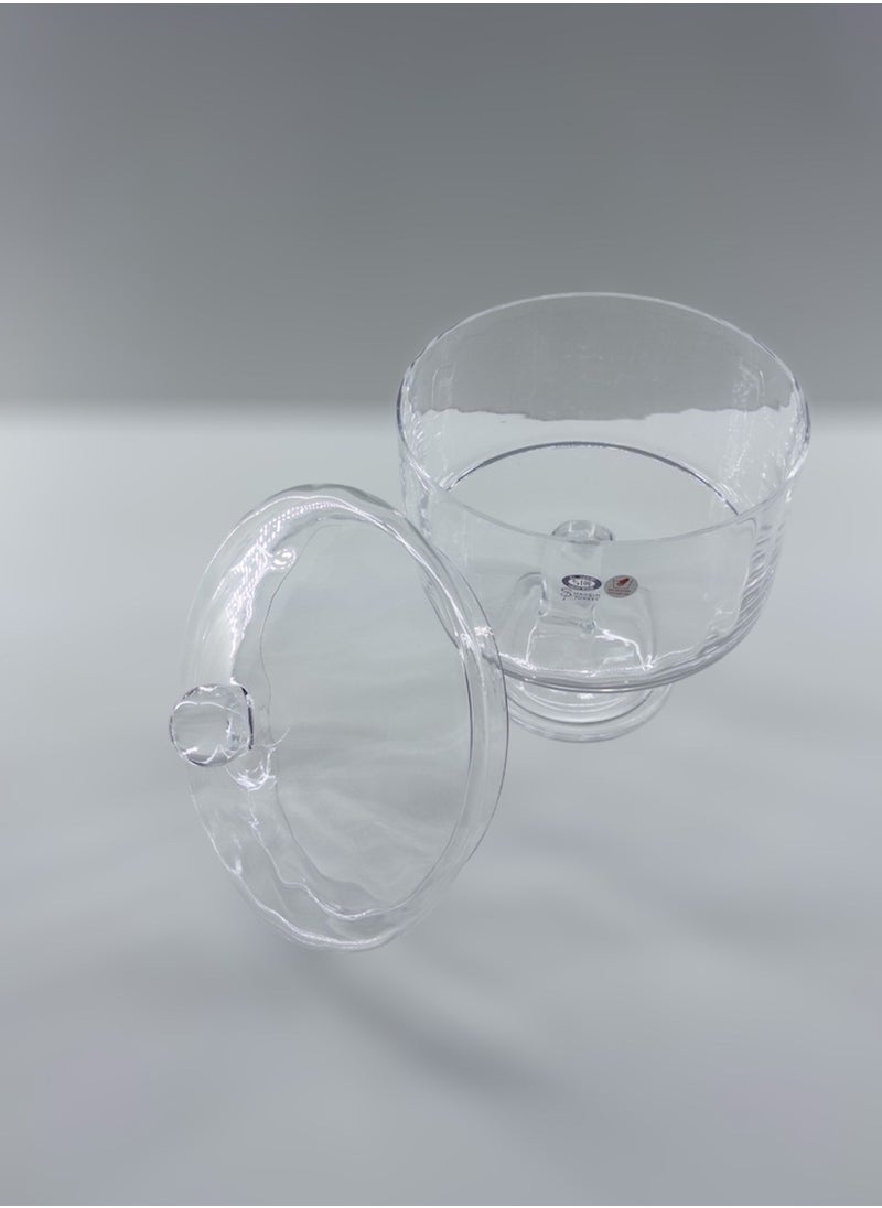 Gift Badem Optic Design Serving Bowl With Cover and Stand Handmade Glass