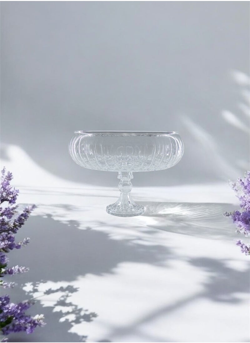 Gift Linea Design Serving Bowl With Stand Handmade Glass