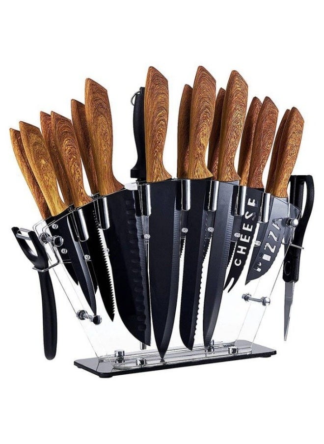 Kitchen Knife Set with Block, 19 PCS High Carbon Stainless Steel Sharp Kitchen Knife Set includes Serrated Steak Knives Set, Chef Knives, Bread Knife, Scissor, Sharpener, All in One Knife Set