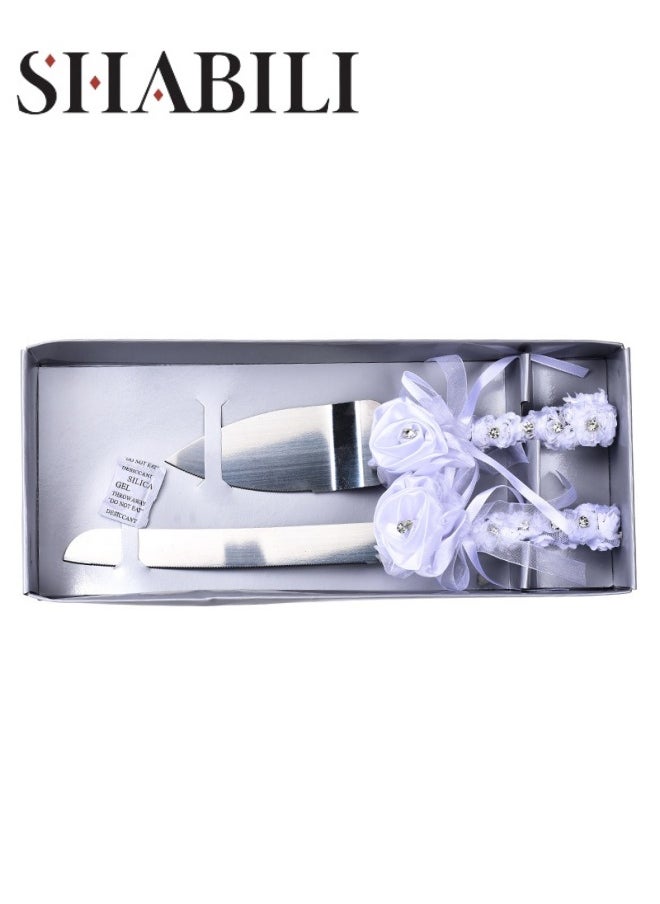 2 Pieces Wedding Cake Knife and Server Set, Premium Cake Knife Includes Cake Knife and Pie Server, Stainless Steel Cake Cutting Set for Wedding, Birthday, Anniversary (White)