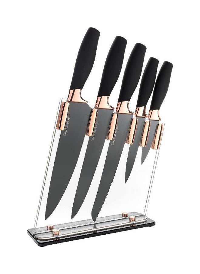 Kitchen Knife Set with Block, 6 PCS High Carbon Stainless Steel Sharp Kitchen Knife Set includes Serrated Steak Knives Set, Chef Knives, Bread Knife, All in One Knife Set