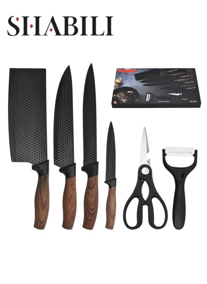 6-piece Kitchen Rust-proof Knife Set with Scissors and Peeler, Stainless Steel Knife Set, Ergonomic Handle, Non-stick, Scratch-resistant, Suitable for Cooking Lovers, Chefs, Ladies