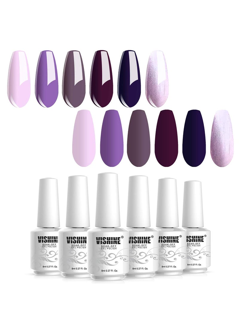 Vishine Gel Nail Polish Kit  6 Colors Purple Series  Violet Lilac Grape Nail Gel Colors Nail Art DIY Home Gel Manicure Set