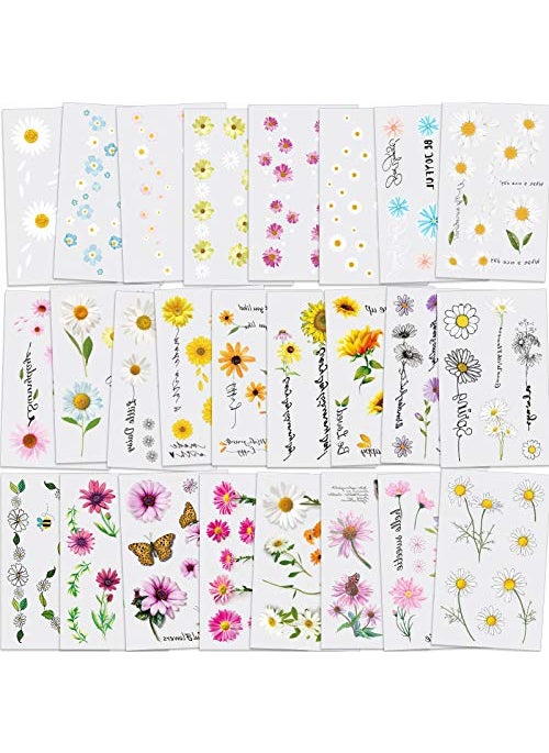 Konsait 25 Sheets Flower Temporary Tattoos Fake Tiny Temporary Tattoo Waterproof Body Art Sticker for Women Girls KidsHand Neck Wrist Brirthday Party Favour SuppliesParty Bags Filler