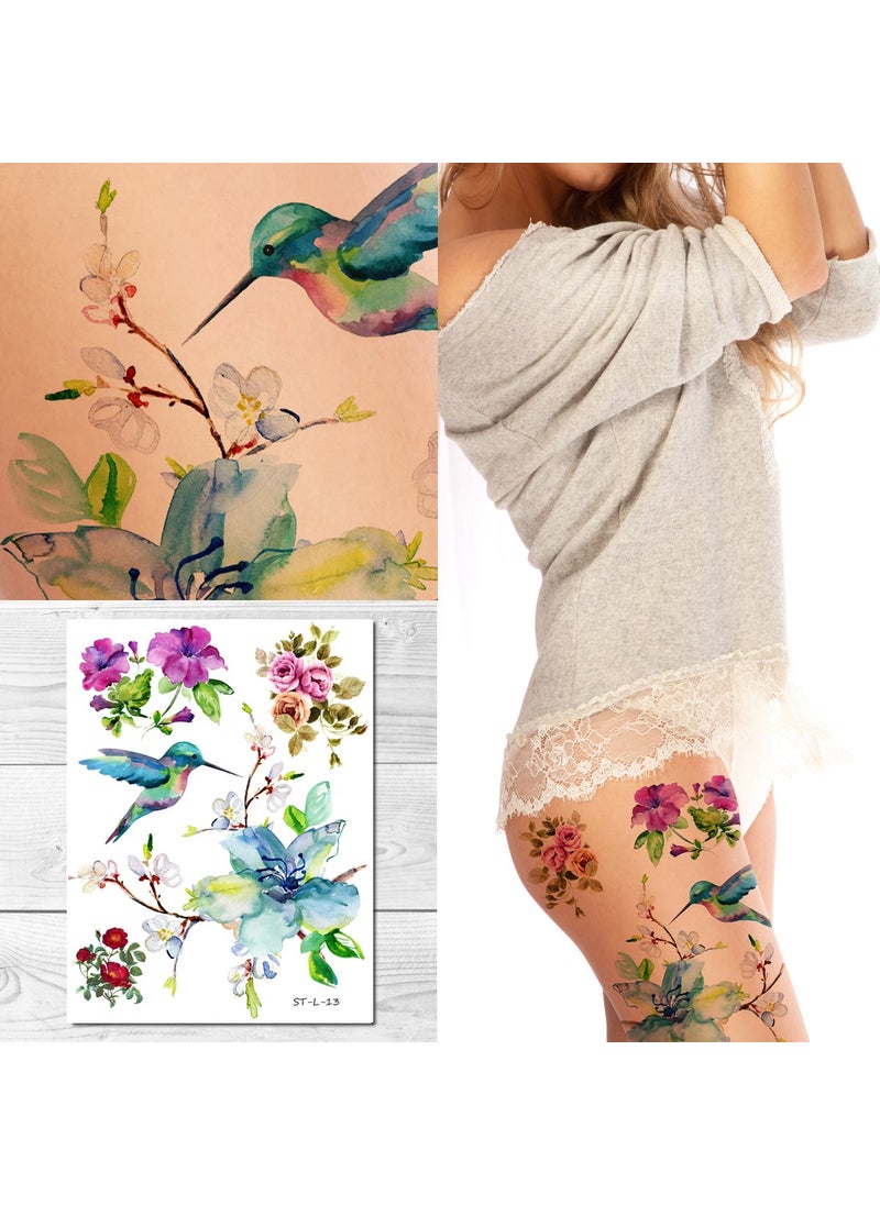 Supperb Temporary Tattoos  Spring flowers  Hummingbird