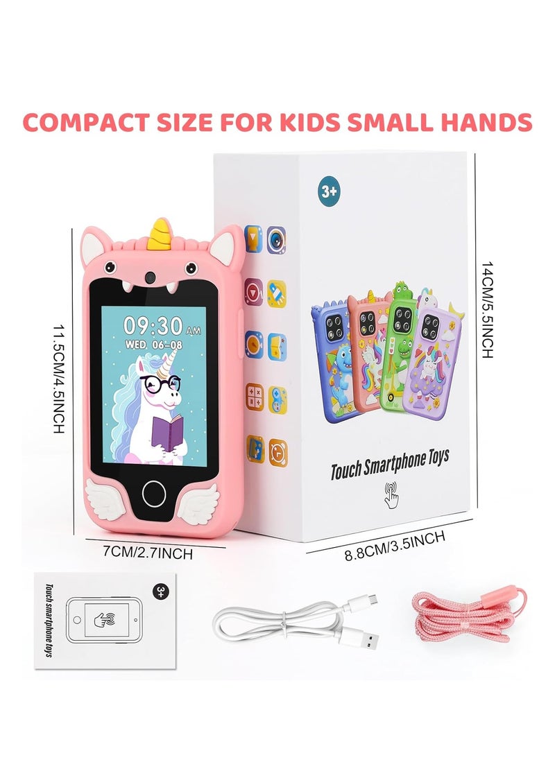 Kids Smart Phone for Girls, Dual Camera Unicorn Kids Phone Toy with Games, Music Player, Toddler Cell Phone Kids Learning Play Toy for 3-12 Years Old Boys Girls, Christmas Birthday With 8G Card (Pink)