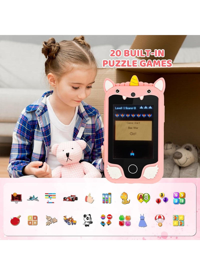 Kids Smart Phone for Girls, Dual Camera Unicorn Kids Phone Toy with Games, Music Player, Toddler Cell Phone Kids Learning Play Toy for 3-12 Years Old Boys Girls, Christmas Birthday With 8G Card (Pink)