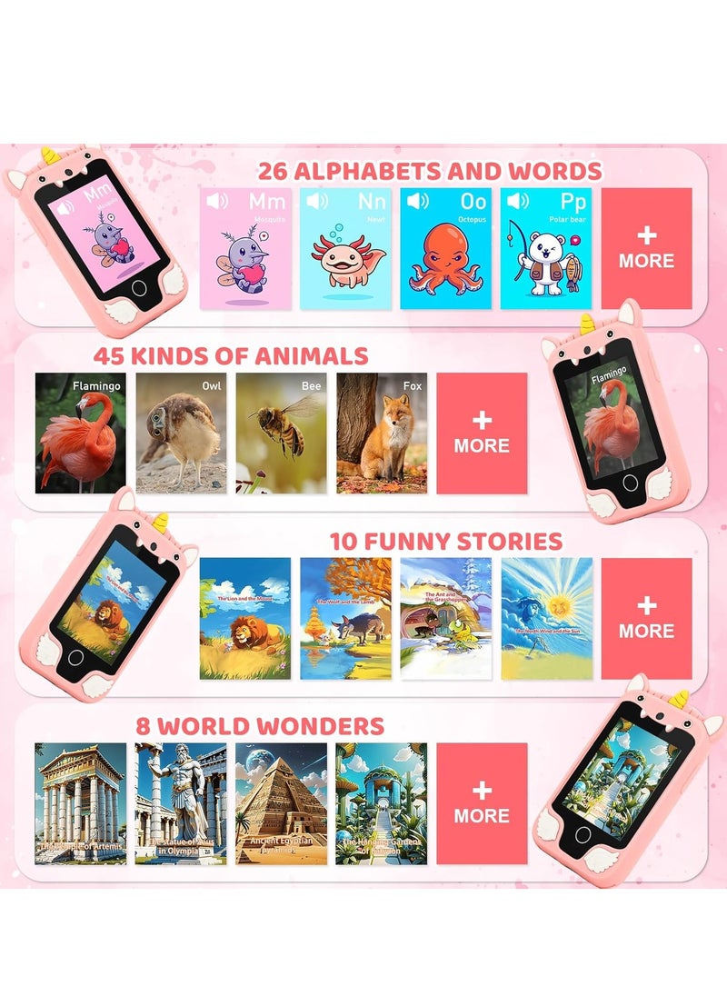 Kids Smart Phone for Girls, Dual Camera Unicorn Kids Phone Toy with Games, Music Player, Toddler Cell Phone Kids Learning Play Toy for 3-12 Years Old Boys Girls, Christmas Birthday With 8G Card (Pink)