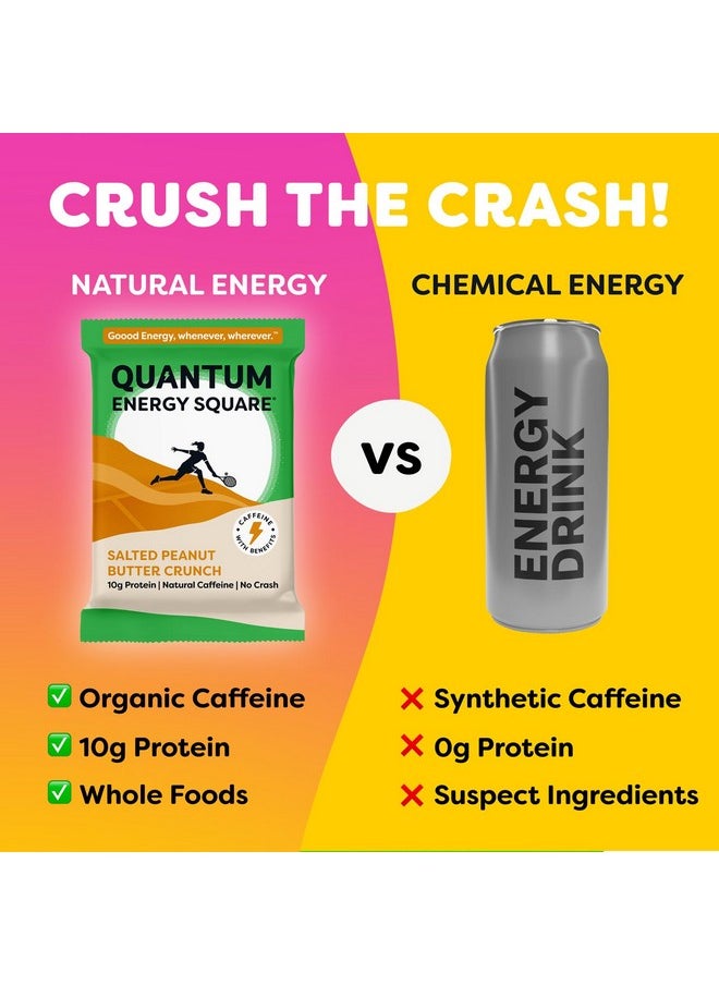 Quantum Energy Square: Energy Bar With Caffeine & 10G Protein. Delicious Healthy Snack On The Go. (Vegan, Gluten-Free, Soy-Free, Dairy-Free). Flavor: Salted Peanut Butter Crunch 8Pk