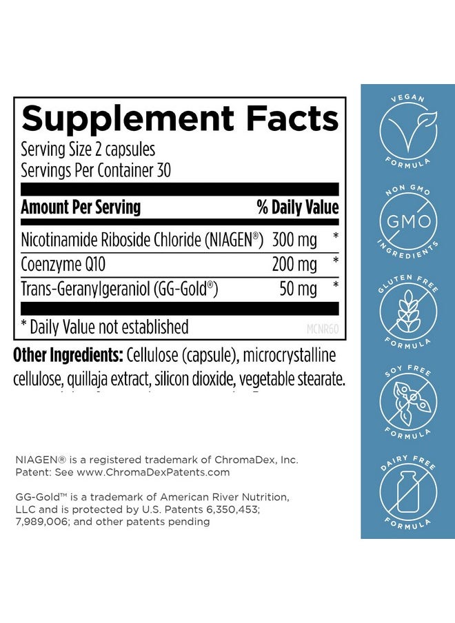 Designs For Health Mito-Nr - Nicotinamide Riboside (Nad Supplement) With Coq10 + Trans Geranylgeraniol - Nr + Gg Supplement For Mitochondrial Cell Health Support (60 Capsules)