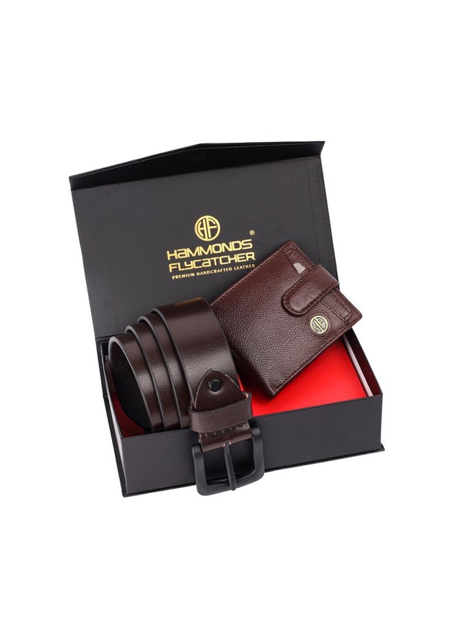 HAMMONDS FLYCATCHER Genuine Leather Belt Wallet Combo Christmas Gifts Set for Men-Secret Santa Gifts for Men & Colleagues - Leather Wallet & Belt Combo-Gift Ideas for Husband,Boyfriend, Coffee Brown