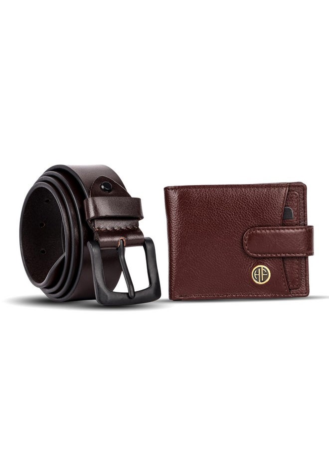 HAMMONDS FLYCATCHER Genuine Leather Belt Wallet Combo Christmas Gifts Set for Men-Secret Santa Gifts for Men & Colleagues - Leather Wallet & Belt Combo-Gift Ideas for Husband,Boyfriend, Coffee Brown