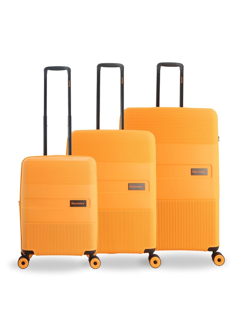 Discovery Trails PP Hardside Luggage Set Orange, Durable Expandable Unbreakable Double Zip Lightweight Travel Bag 4 Double Wheel TSA Lock 3pcs Suitcase Trolley Bag (21+26+30 Inch).