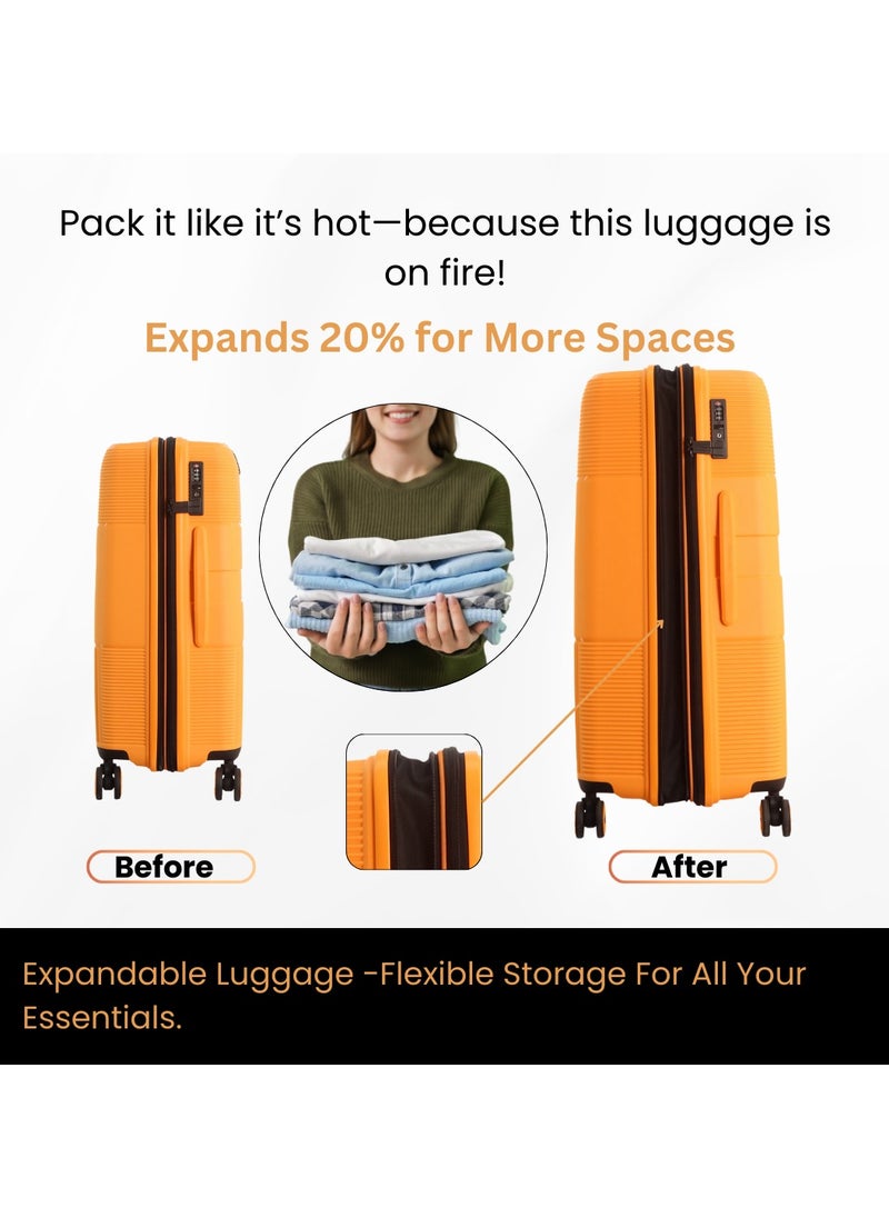 Discovery Trails PP Hardside Luggage Set Orange, Durable Expandable Unbreakable Double Zip Lightweight Travel Bag 4 Double Wheel TSA Lock 3pcs Suitcase Trolley Bag (21+26+30 Inch).