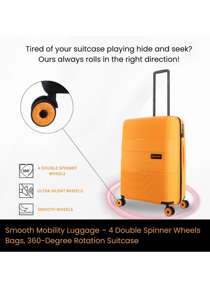 Discovery Trails PP Hardside Luggage Set Orange, Durable Expandable Unbreakable Double Zip Lightweight Travel Bag 4 Double Wheel TSA Lock 3pcs Suitcase Trolley Bag (21+26+30 Inch).
