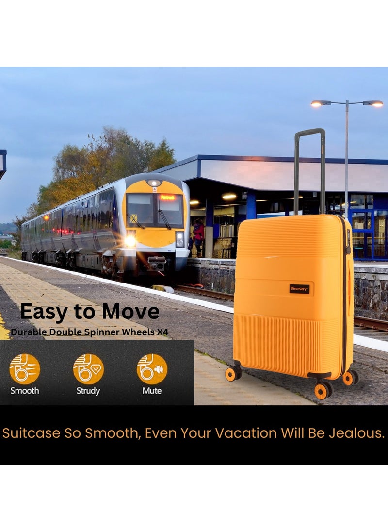 Discovery Trails PP Hardside Luggage Set Orange, Durable Expandable Unbreakable Double Zip Lightweight Travel Bag 4 Double Wheel TSA Lock 3pcs Suitcase Trolley Bag (21+26+30 Inch).