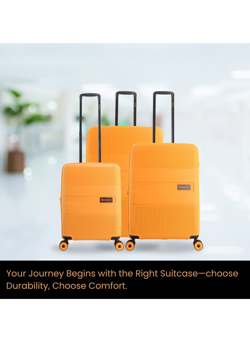 Discovery Trails PP Hardside Luggage Set Orange, Durable Expandable Unbreakable Double Zip Lightweight Travel Bag 4 Double Wheel TSA Lock 3pcs Suitcase Trolley Bag (21+26+30 Inch).