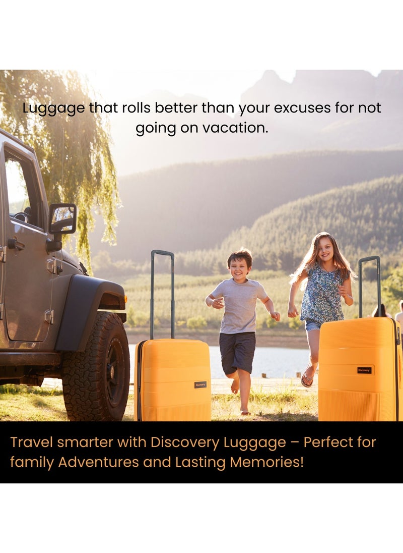 Discovery Trails PP Hardside Luggage Set Orange, Durable Expandable Unbreakable Double Zip Lightweight Travel Bag 4 Double Wheel TSA Lock 3pcs Suitcase Trolley Bag (21+26+30 Inch).