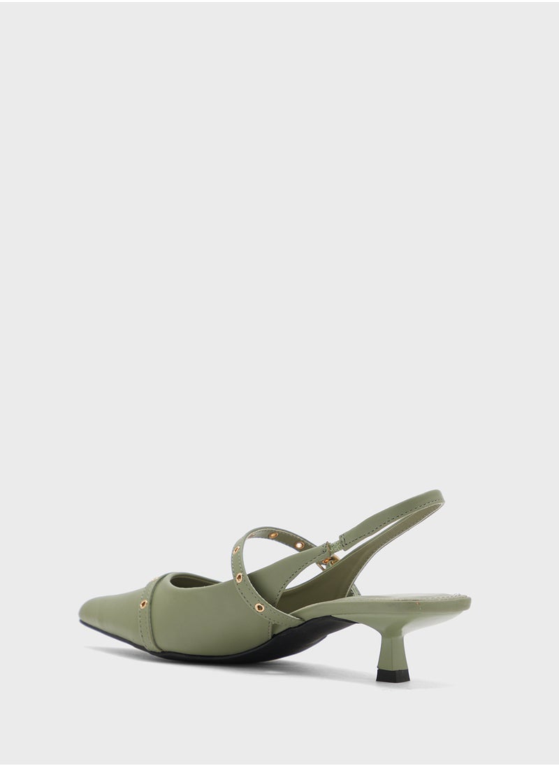 Double Strap Eyelet Detail Sling Back Low Heel Pump