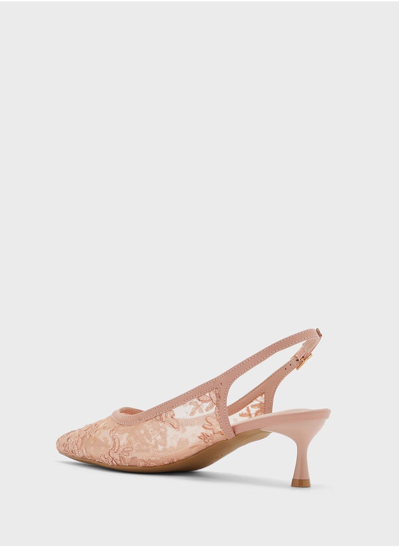 Floral Lace Embroidered Sling Back Pump