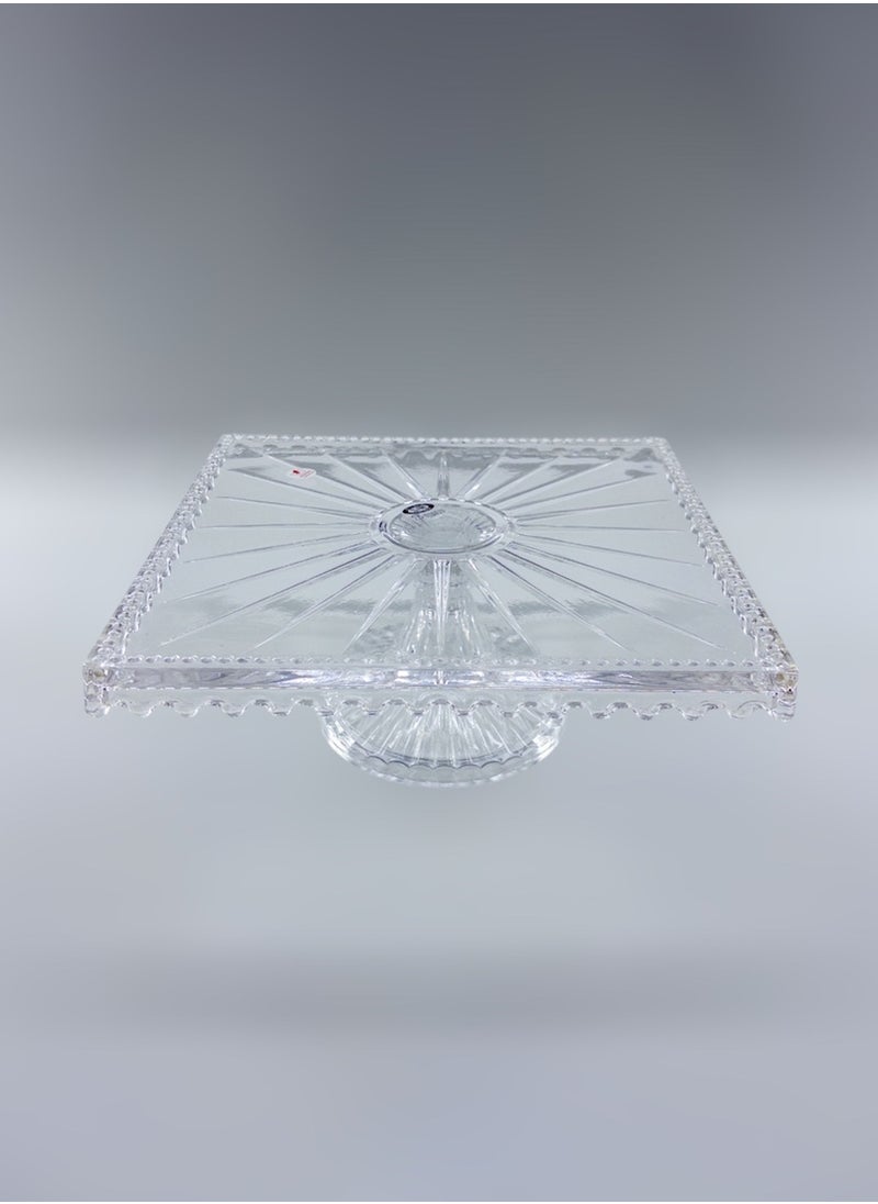 Gift Linea Design Square Cake and Pastry Presentation Holder Handmade Glass