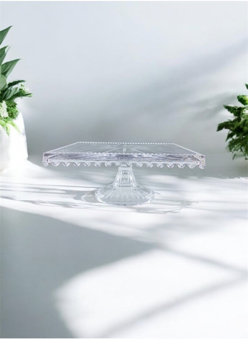 Gift Linea Design Square Cake and Pastry Presentation Holder Handmade Glass