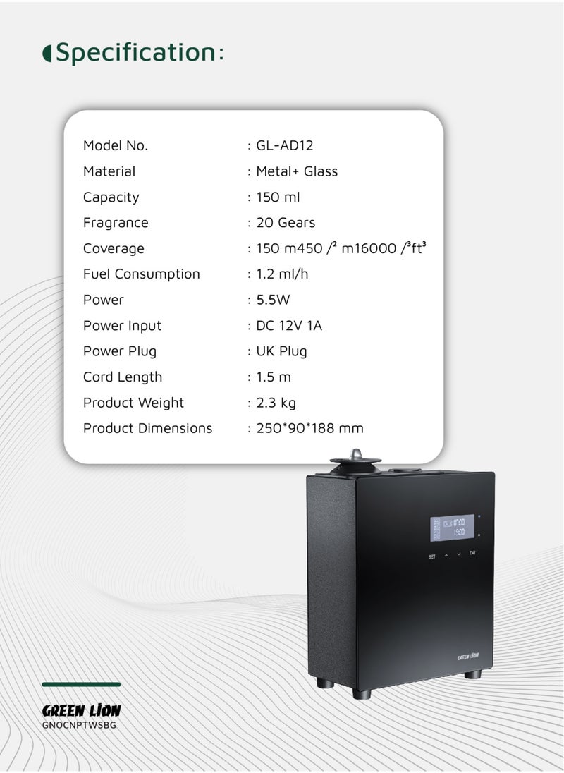 Smart Scent Pro Fragrance Diffuser 150mL with 5 Timer Setting & 20 Gear Frangrance UK 5.5W / Wall-Mount / LED Display / Security Lock / Aromatherapy / HVAC Connect / Quiet Operation / Smart App Control - Black