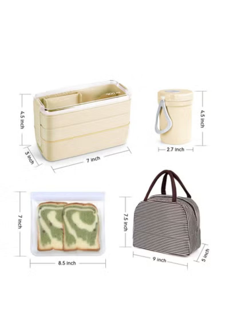 27 Bento Boxes, Bento Box Set, Stackable 3-in-1 Compartment Bento Box Set, Includes Soup Cups Sauce Jar, Spoons Forks Cake Cups, Fruit Holders, Snack Pouches, Leak-Proof Bento Box (Khaki)