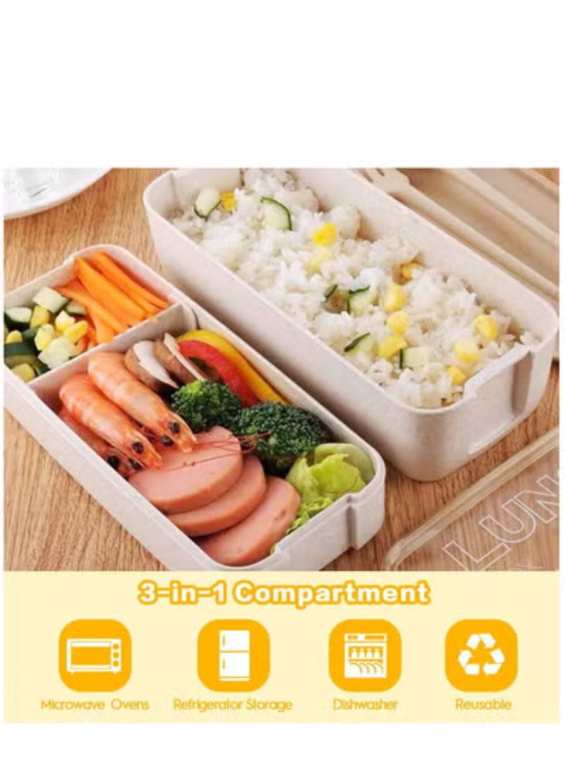 27 Bento Boxes, Bento Box Set, Stackable 3-in-1 Compartment Bento Box Set, Includes Soup Cups Sauce Jar, Spoons Forks Cake Cups, Fruit Holders, Snack Pouches, Leak-Proof Bento Box (Khaki)