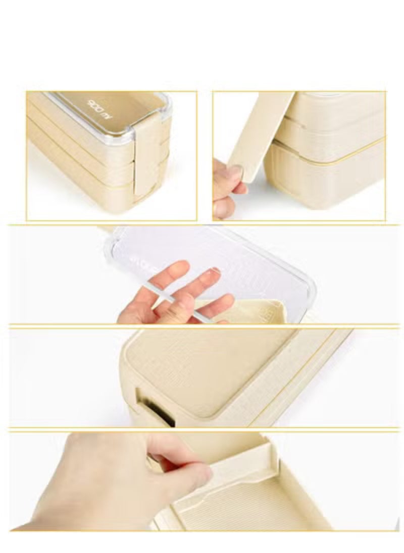 27 Bento Boxes, Bento Box Set, Stackable 3-in-1 Compartment Bento Box Set, Includes Soup Cups Sauce Jar, Spoons Forks Cake Cups, Fruit Holders, Snack Pouches, Leak-Proof Bento Box (Khaki)