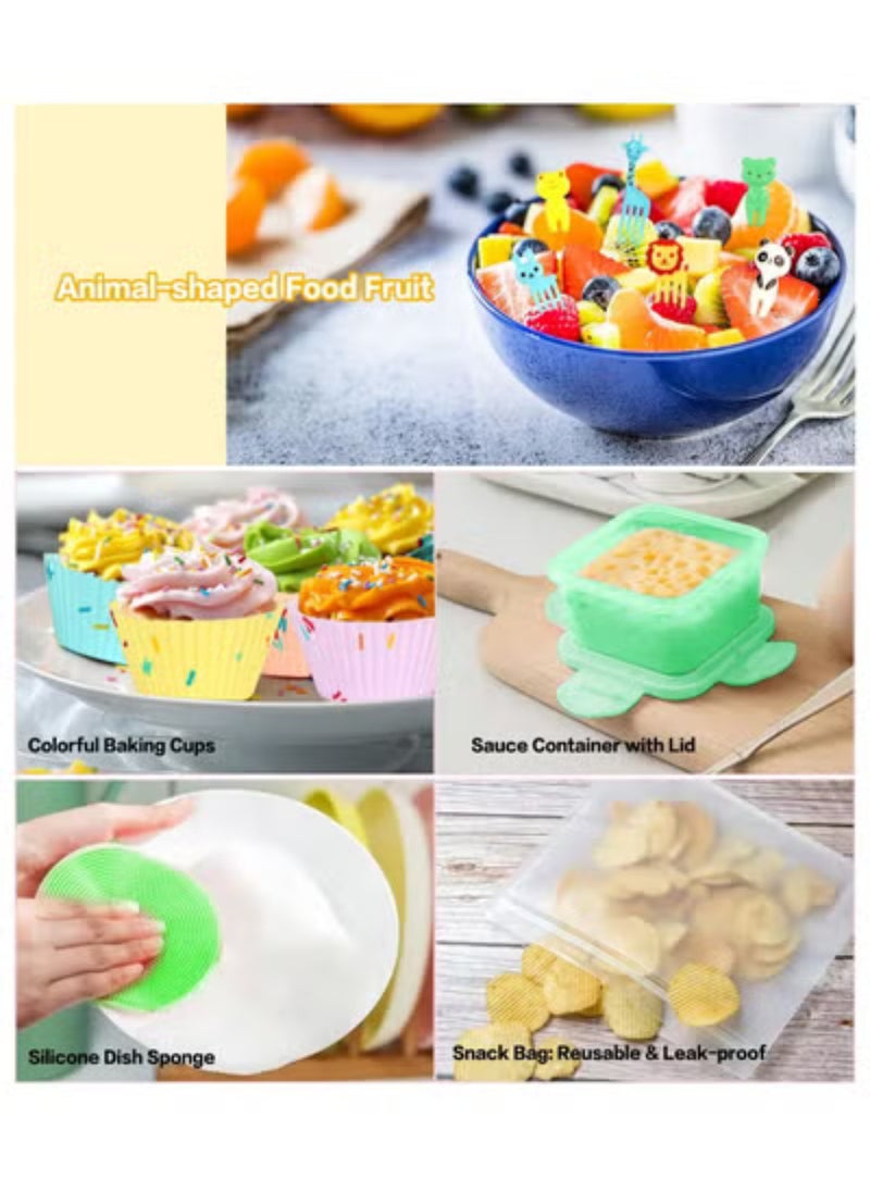 27 Bento Boxes, Bento Box Set, Stackable 3-in-1 Compartment Bento Box Set, Includes Soup Cups Sauce Jar, Spoons Forks Cake Cups, Fruit Holders, Snack Pouches, Leak-Proof Bento Box (Khaki)