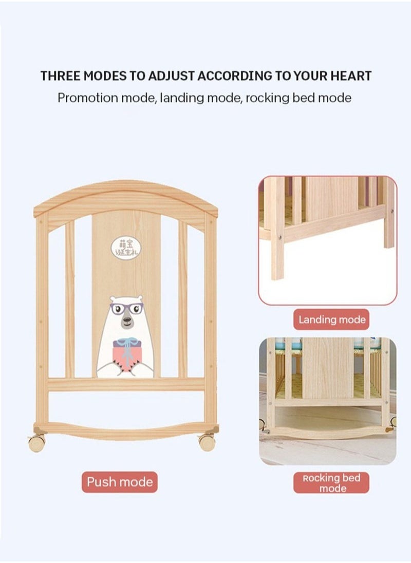 Multifunctional Baby Crib 6 in 1 with Mattress Included, Natural Wood Convertible Crib with Foldable Storage Baby Playpen, Baby Beds Bassinet Bedside Sleeper