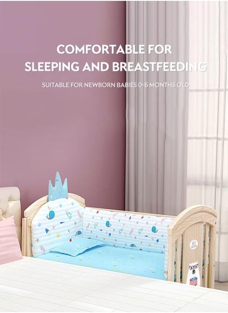 Multifunctional Baby Crib 6 in 1 with Mattress Included, Natural Wood Convertible Crib with Foldable Storage Baby Playpen, Baby Beds Bassinet Bedside Sleeper